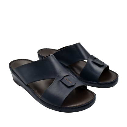 Black Italian nappa sandals with wide leather straps and cushioned footbed for comfort