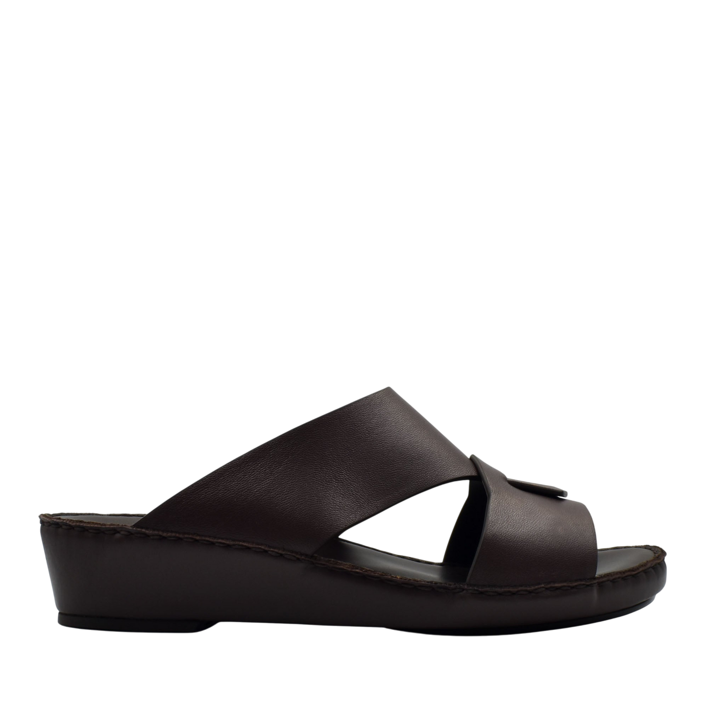 Brown Italian nappa sandals with comfortable wedge sole and wide leather straps