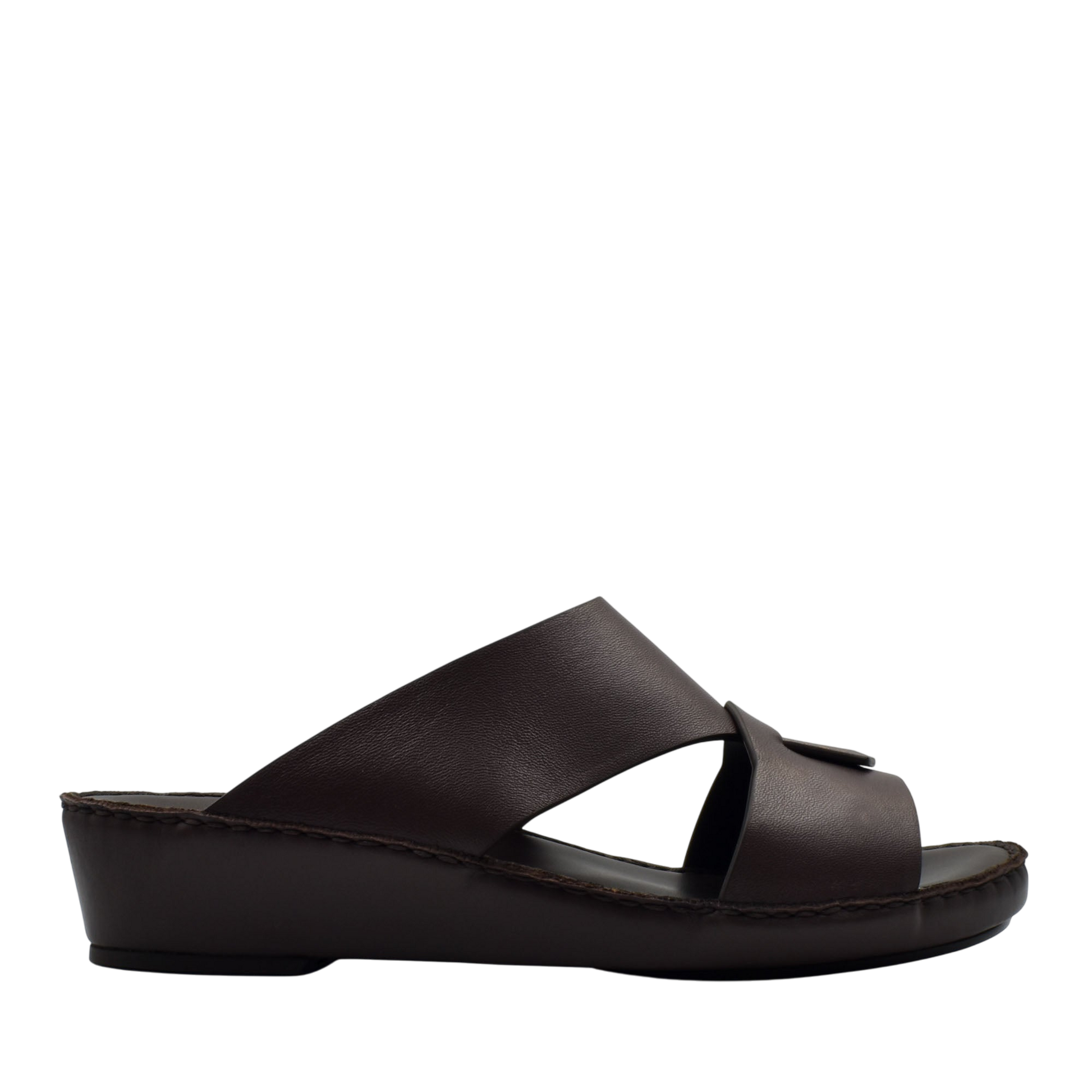 Brown Italian nappa sandals with comfortable wedge sole and wide leather straps