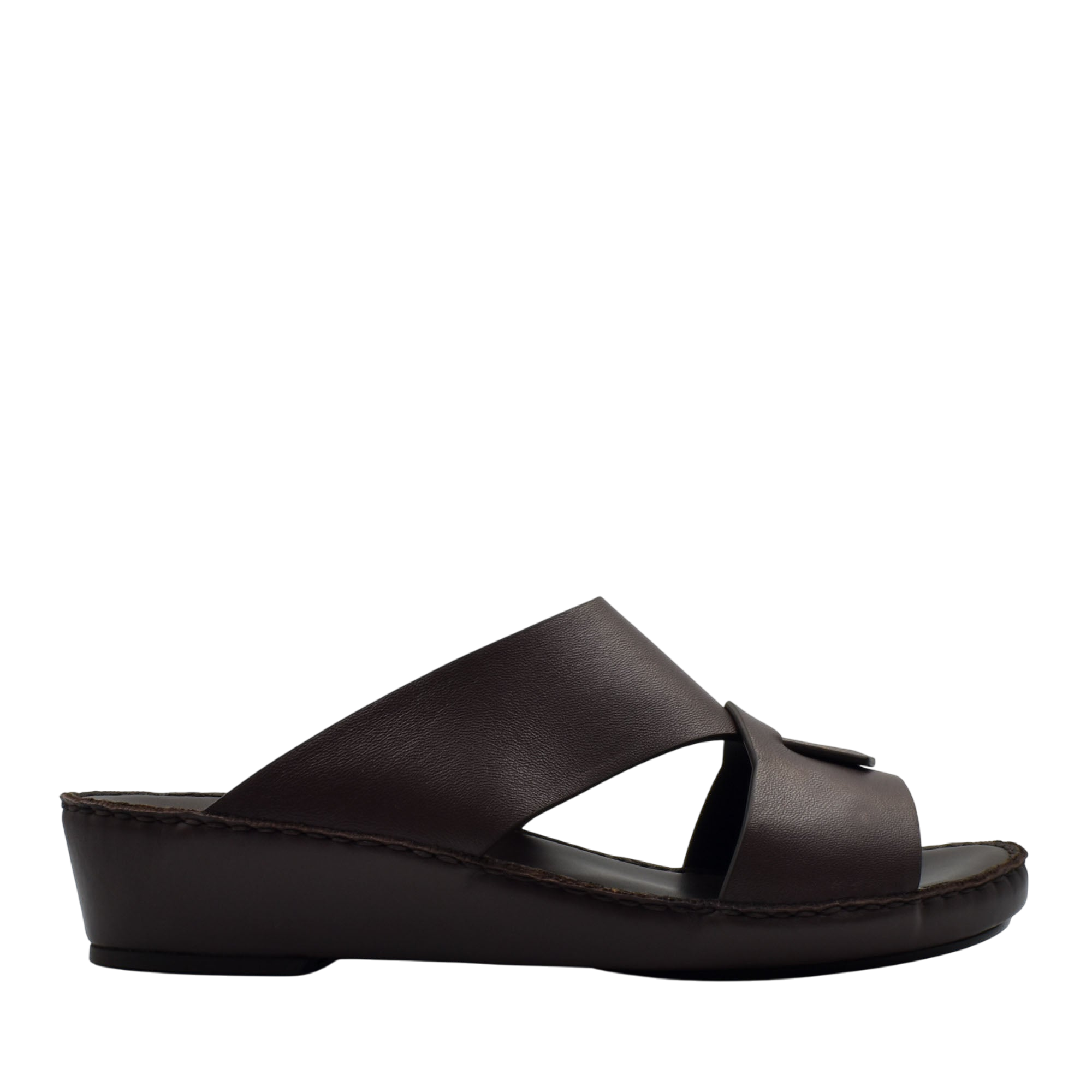 Brown Italian nappa sandals with comfortable wedge sole and wide leather straps