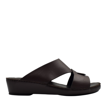 Brown Italian nappa sandals with comfortable wedge sole and wide leather straps