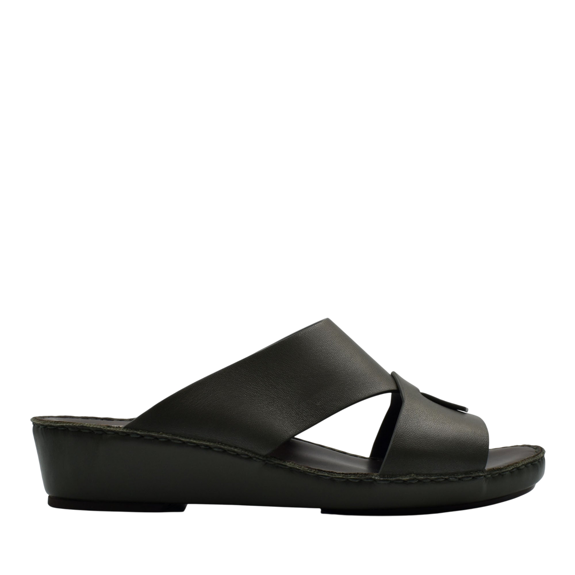 Black Italian nappa sandals with cushioned sole and wide leather straps for comfort