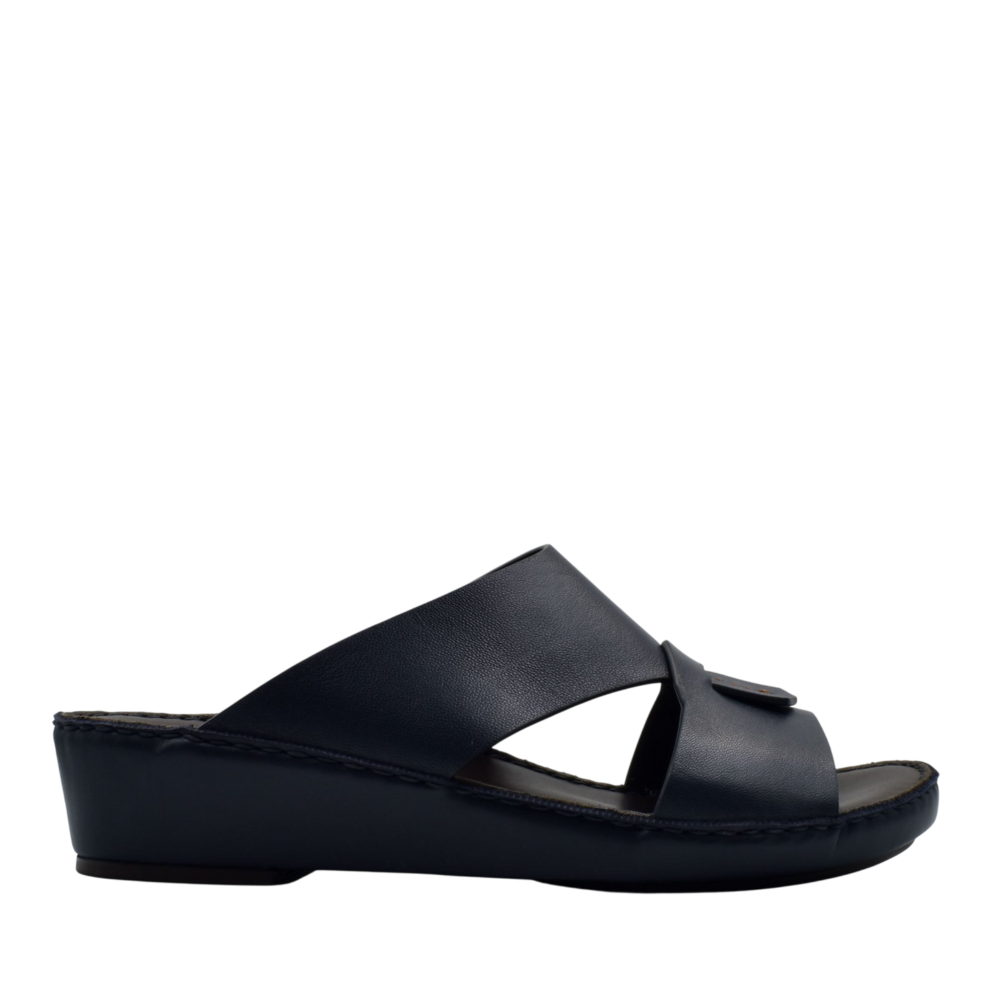 Black Italian nappa sandals with a low wedge heel and wide leather straps from Private collection