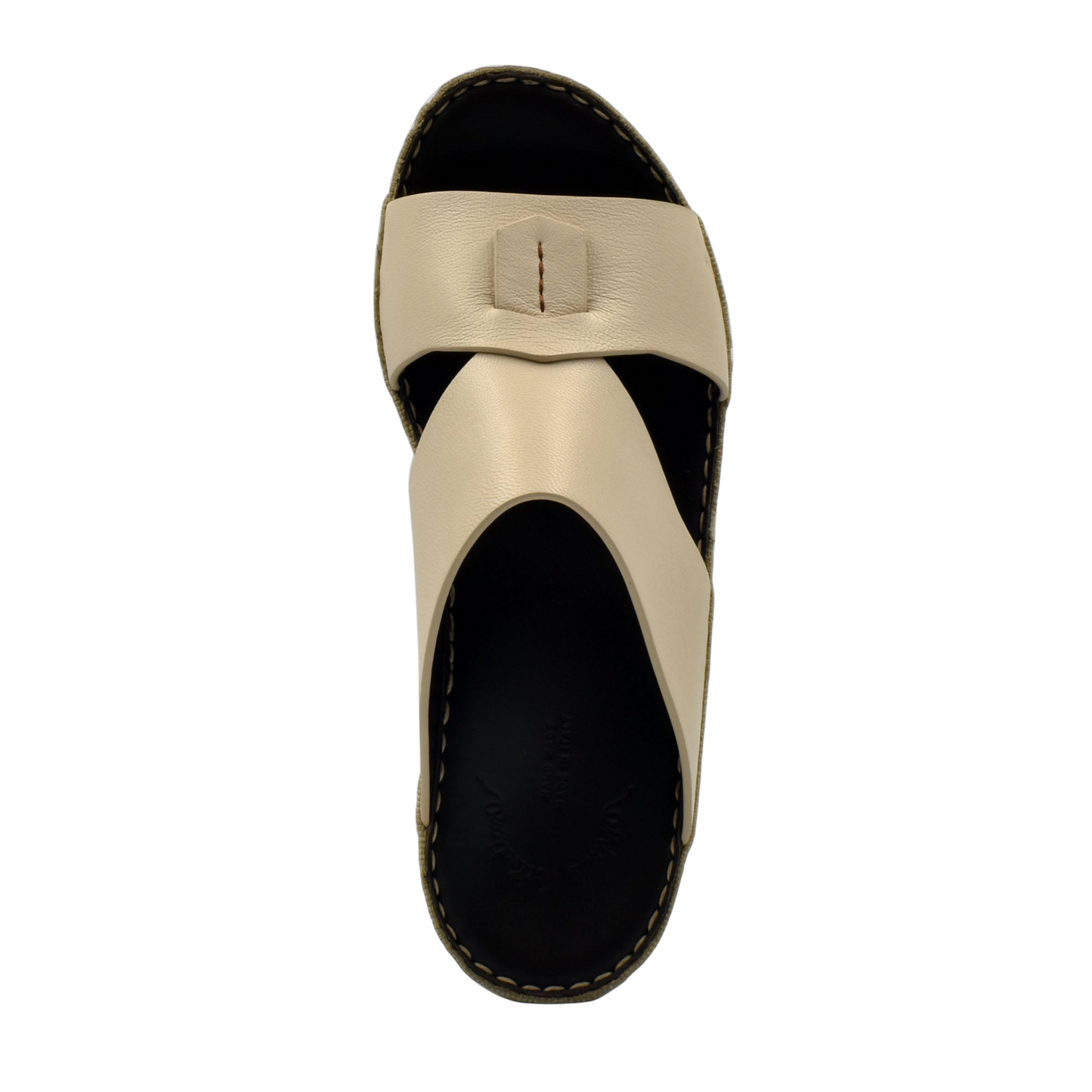 Beige leather Italian nappa sandals with black sole and stitched detailing from private collection