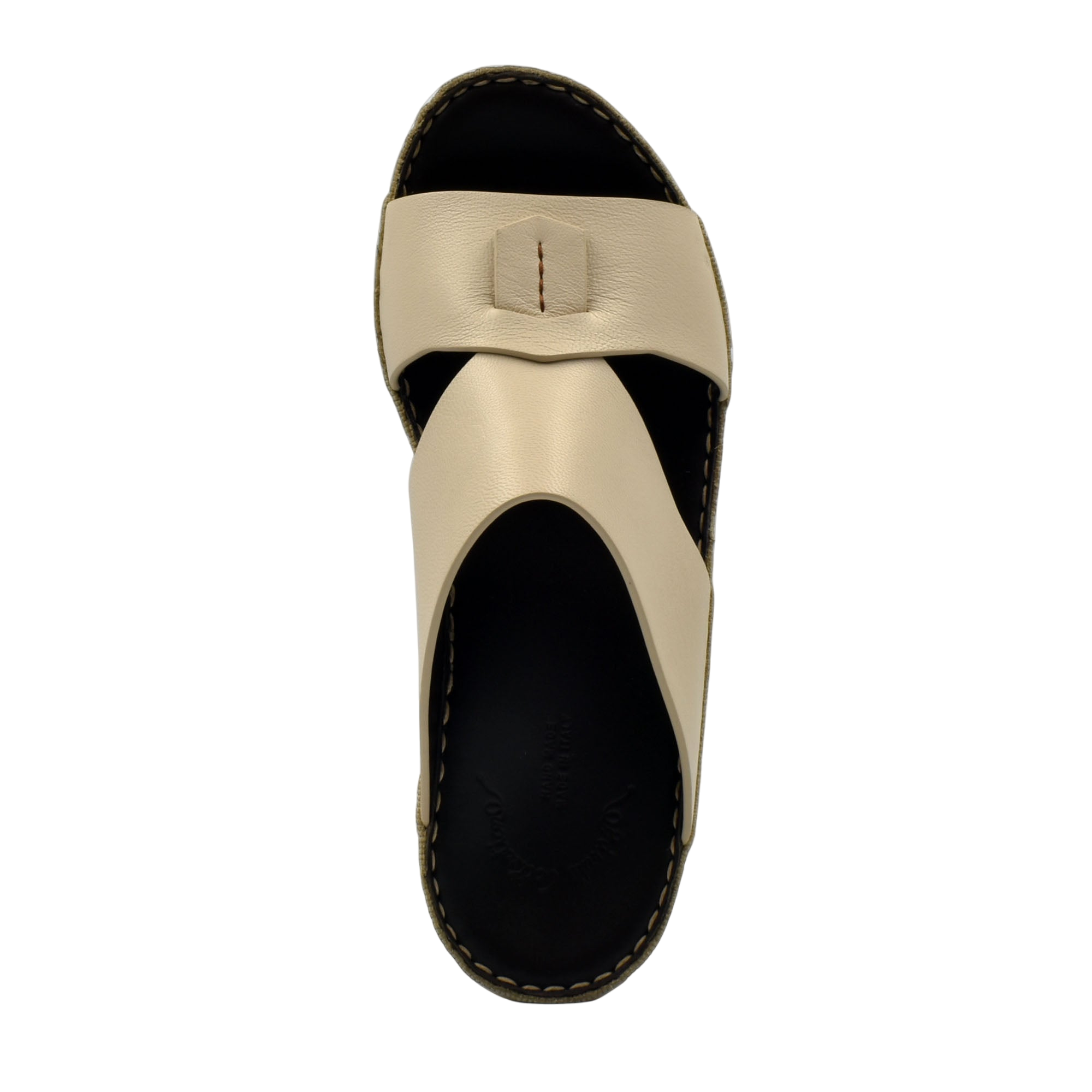 Beige leather Italian nappa sandals with black sole and stitched detailing from private collection