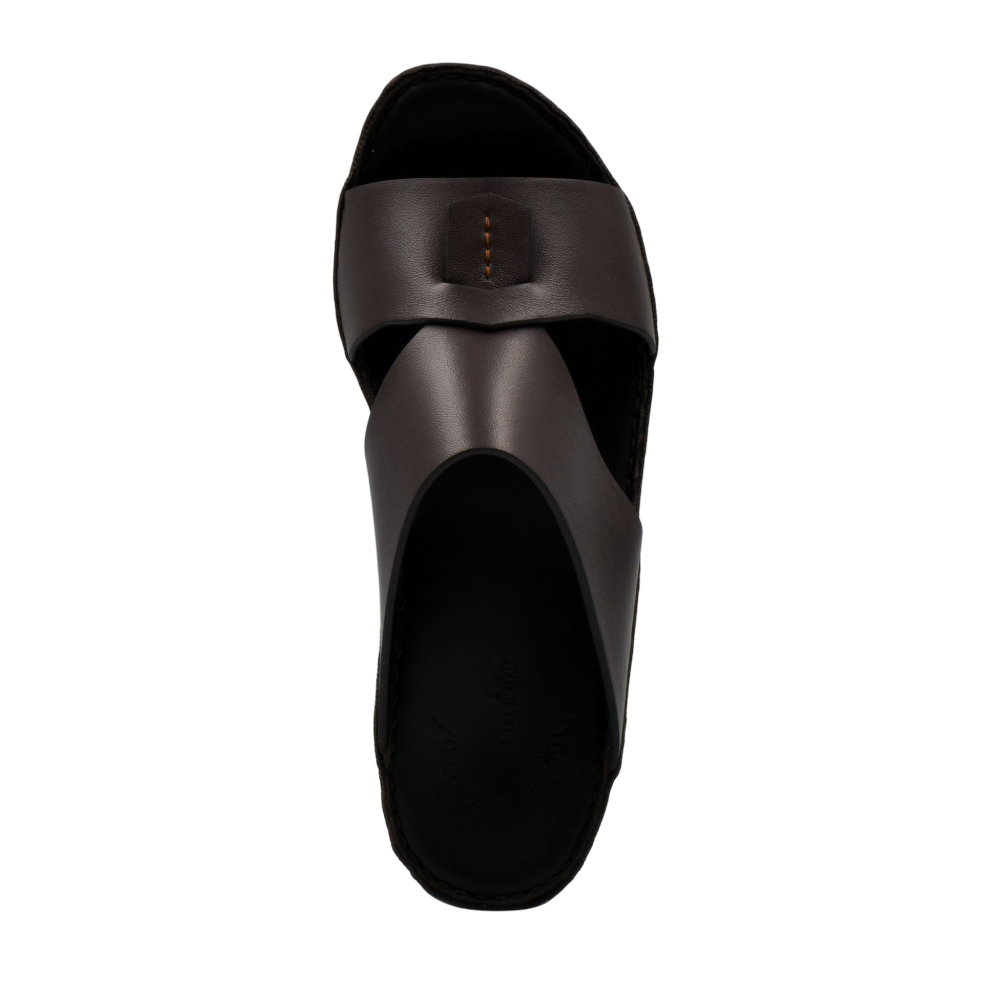 Top view of black Italian nappa sandals with wide overlapping straps from Private Collection