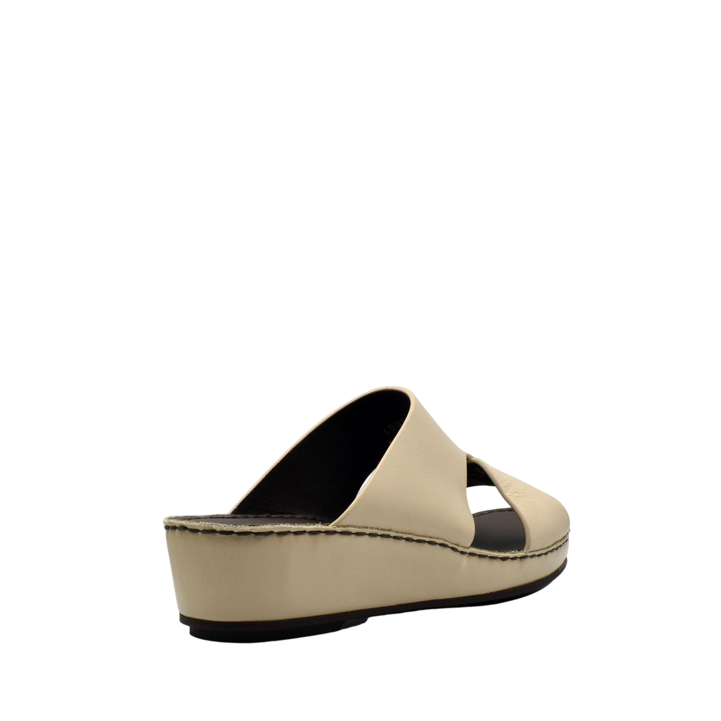 Beige kids leather sandals with open toe and cushioned platform sole from private collection