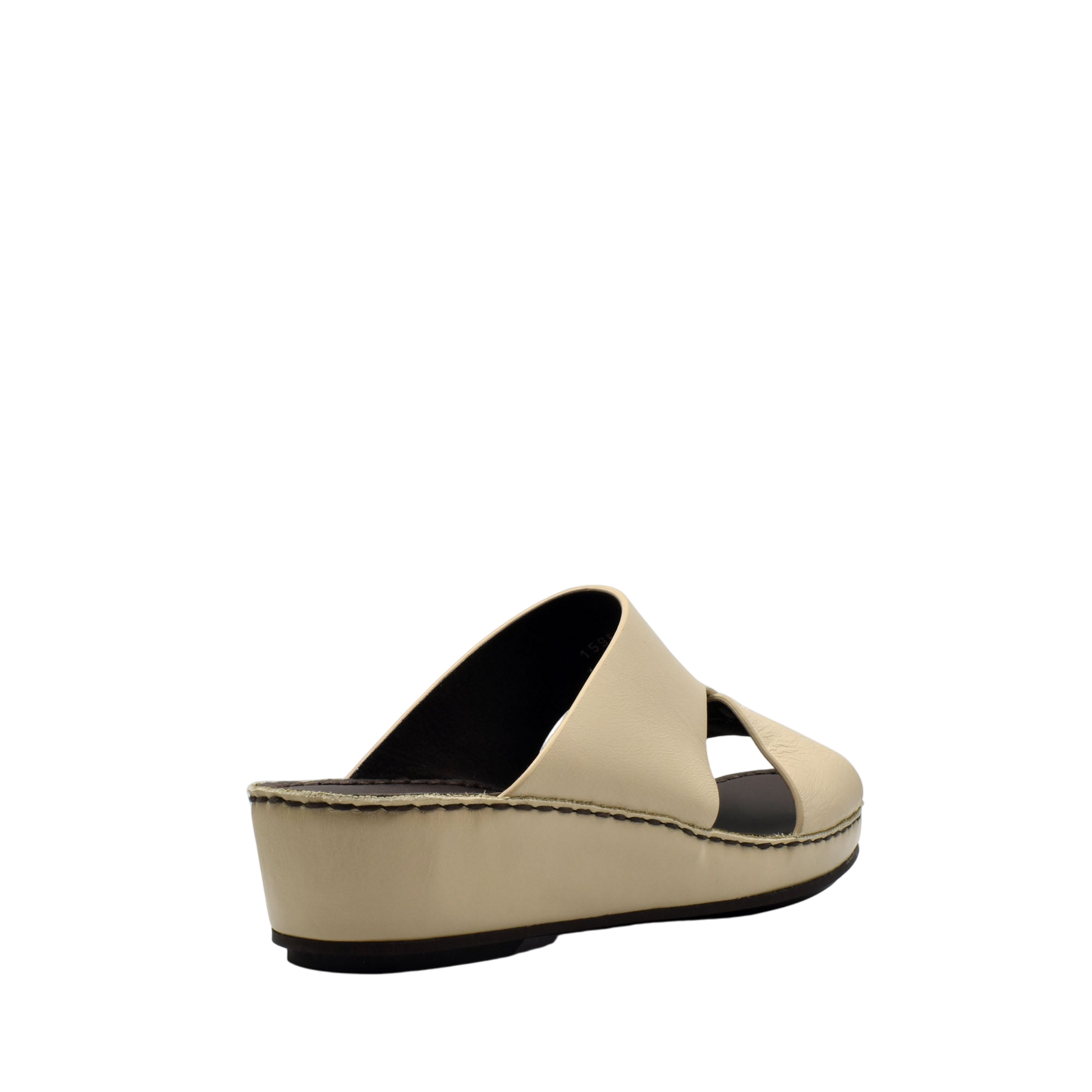 Beige kids leather sandals with open toe and cushioned platform sole from private collection