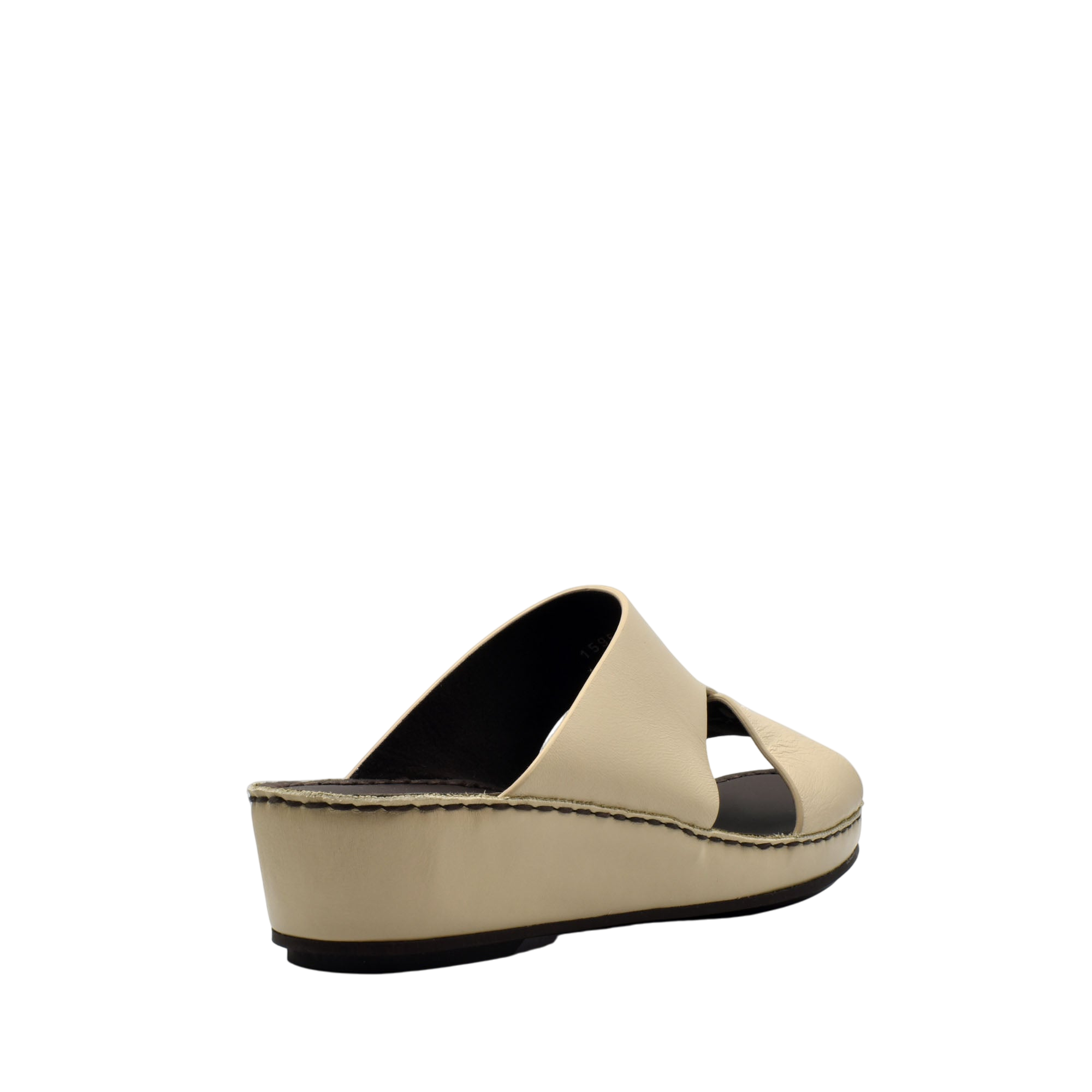 Beige kids leather sandals with open toe and cushioned platform sole from private collection