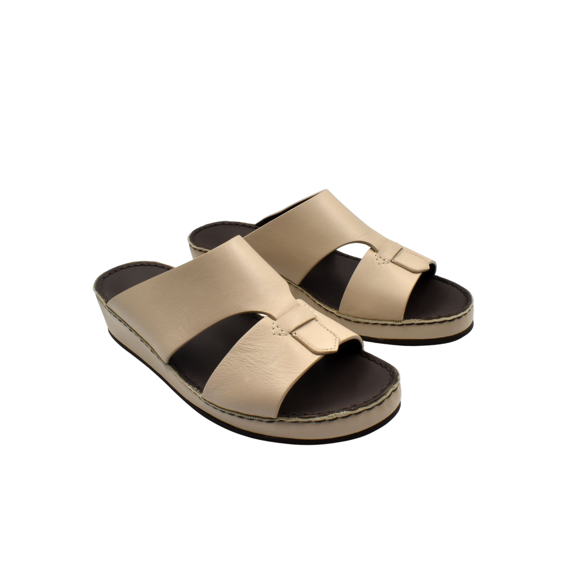 Beige kids leather sandals with open toe and cushioned sole for comfortable wear