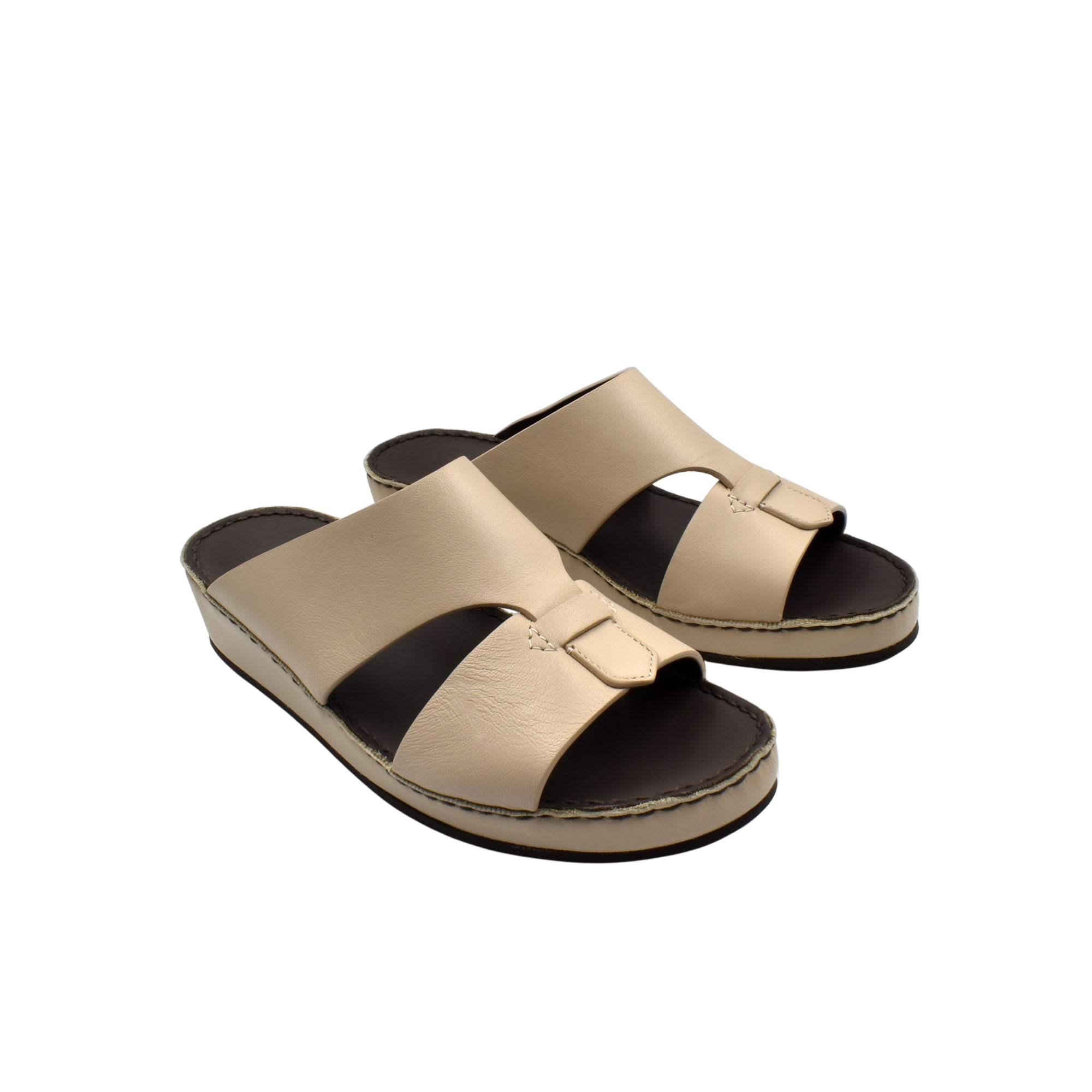 Beige kids leather sandals with open toe and cushioned sole for comfortable wear