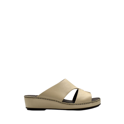 Beige kids leather sandals with cushioned sole and open toe design from Private collection