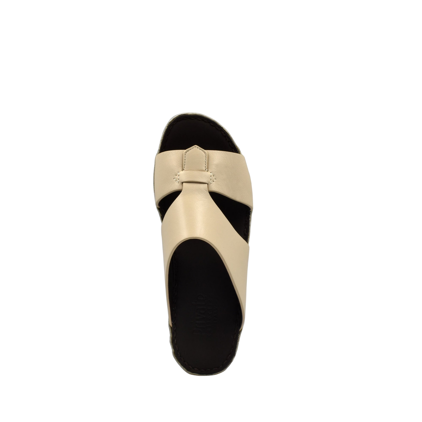 Beige kids leather sandals with open toe and black sole from private collection