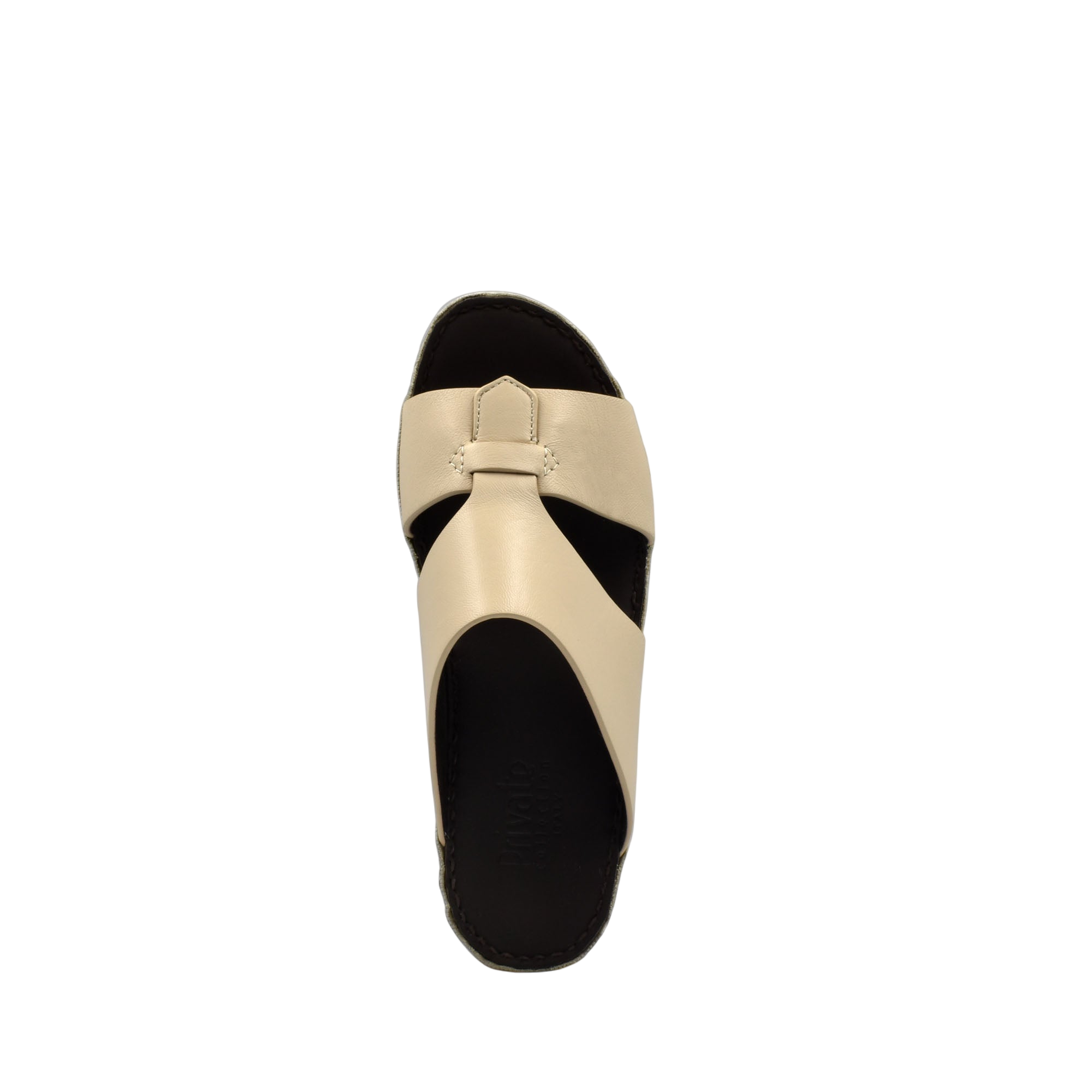 Beige kids leather sandals with open toe and black sole from private collection