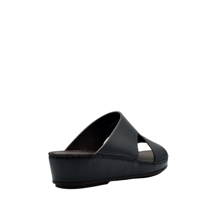 Black kids leather sandals slip-on with cushioned sole and open toe design