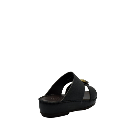 Black kids leather sandals with adjustable strap and cushioned sole from Private Collection