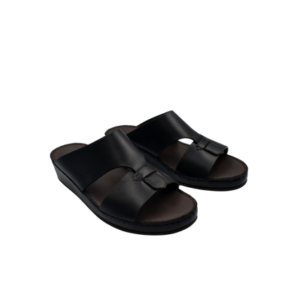 Black kids leather sandals with open toe and adjustable straps from Private Collection
