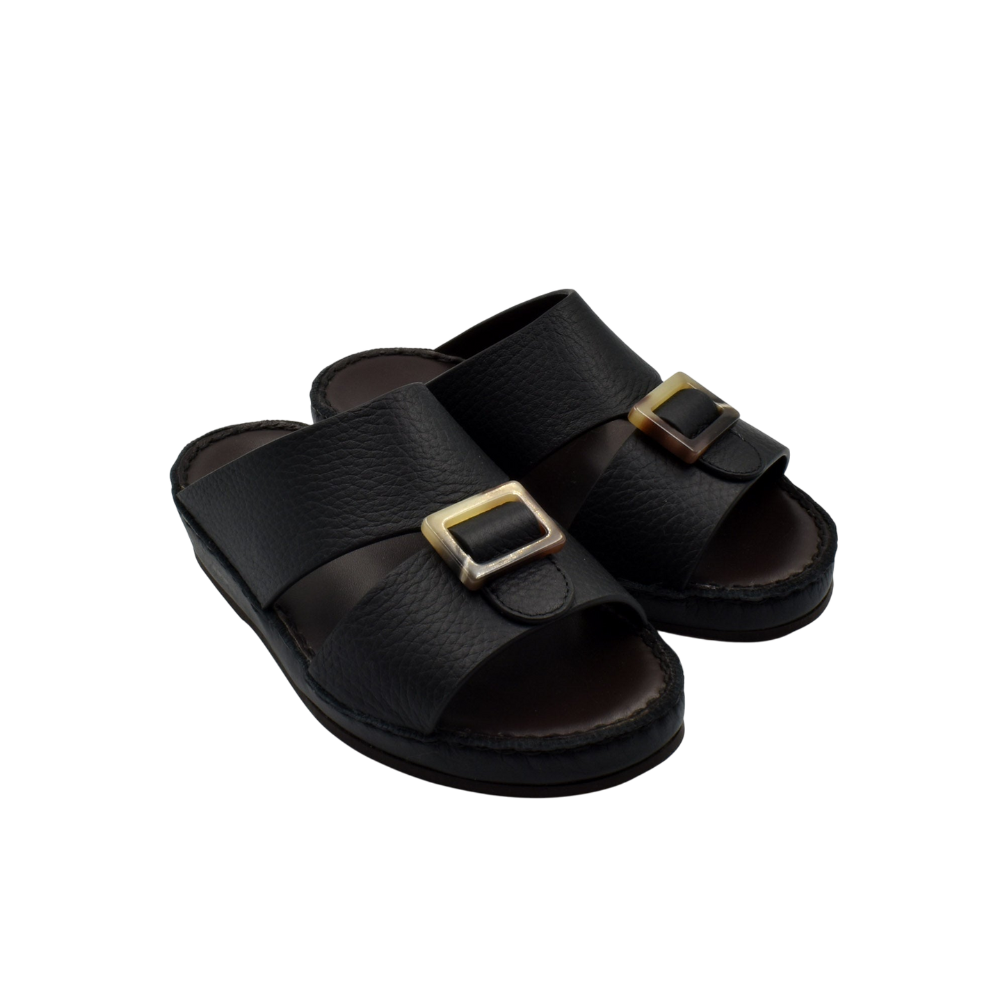 Black kids leather sandals with adjustable buckle straps from private collection