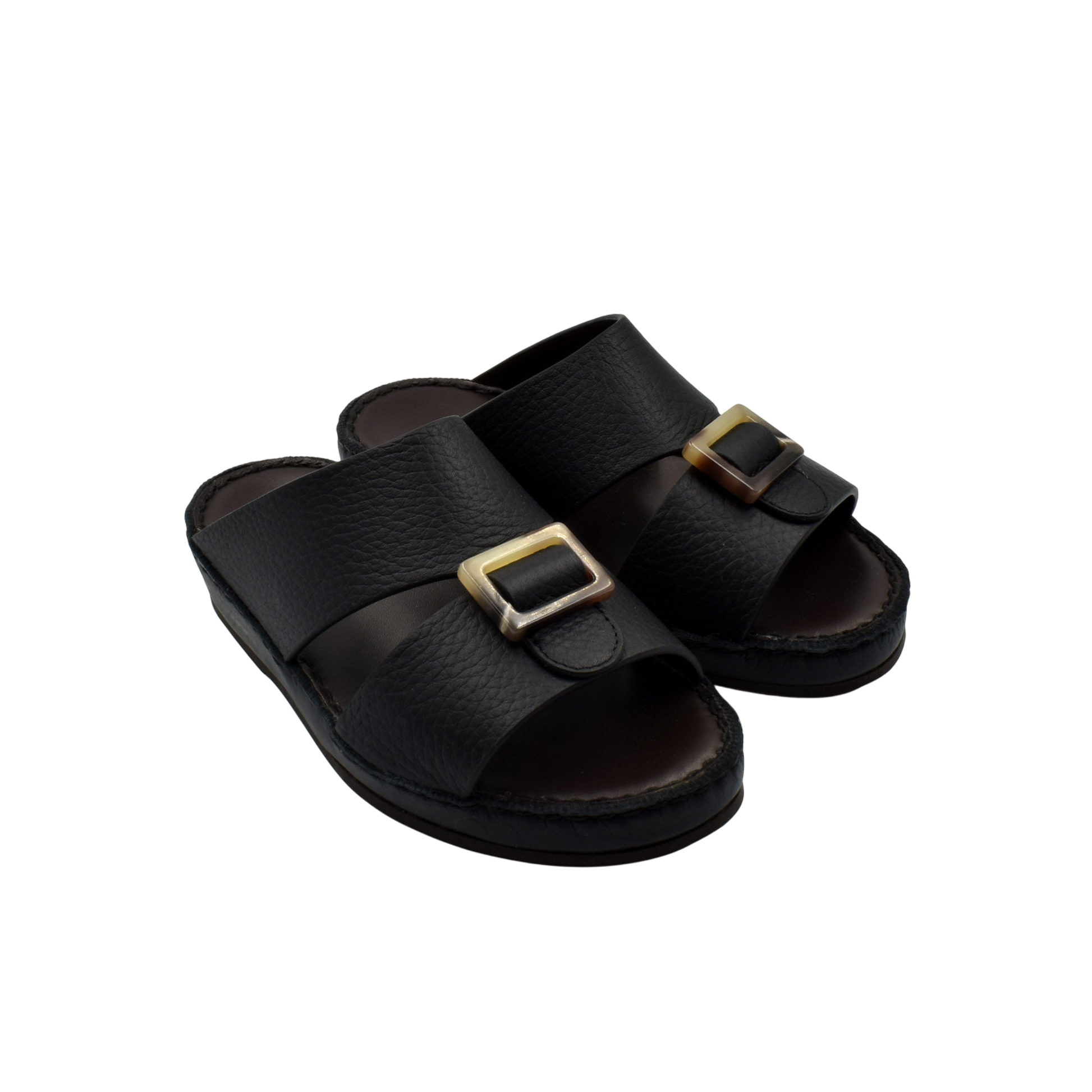 Black kids leather sandals with adjustable buckle straps from private collection