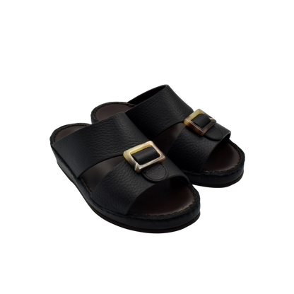Black kids leather sandals with adjustable buckle straps from private collection