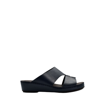 Black kids leather sandals with thick sole and wide straps from private collection