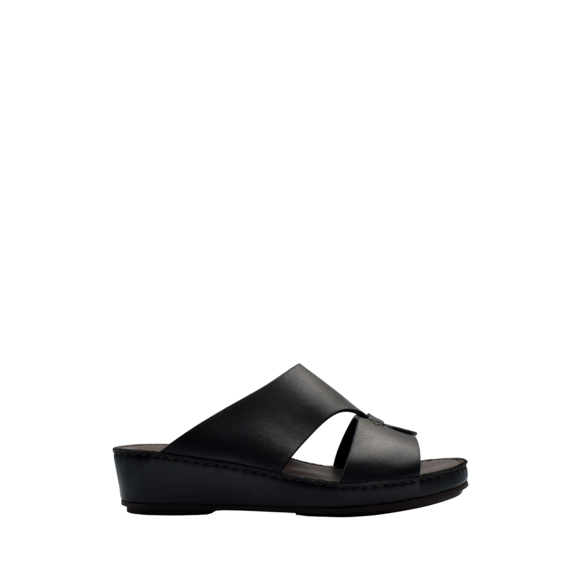 Black kids leather sandals with open toe and cushioned sole for comfortable wear
