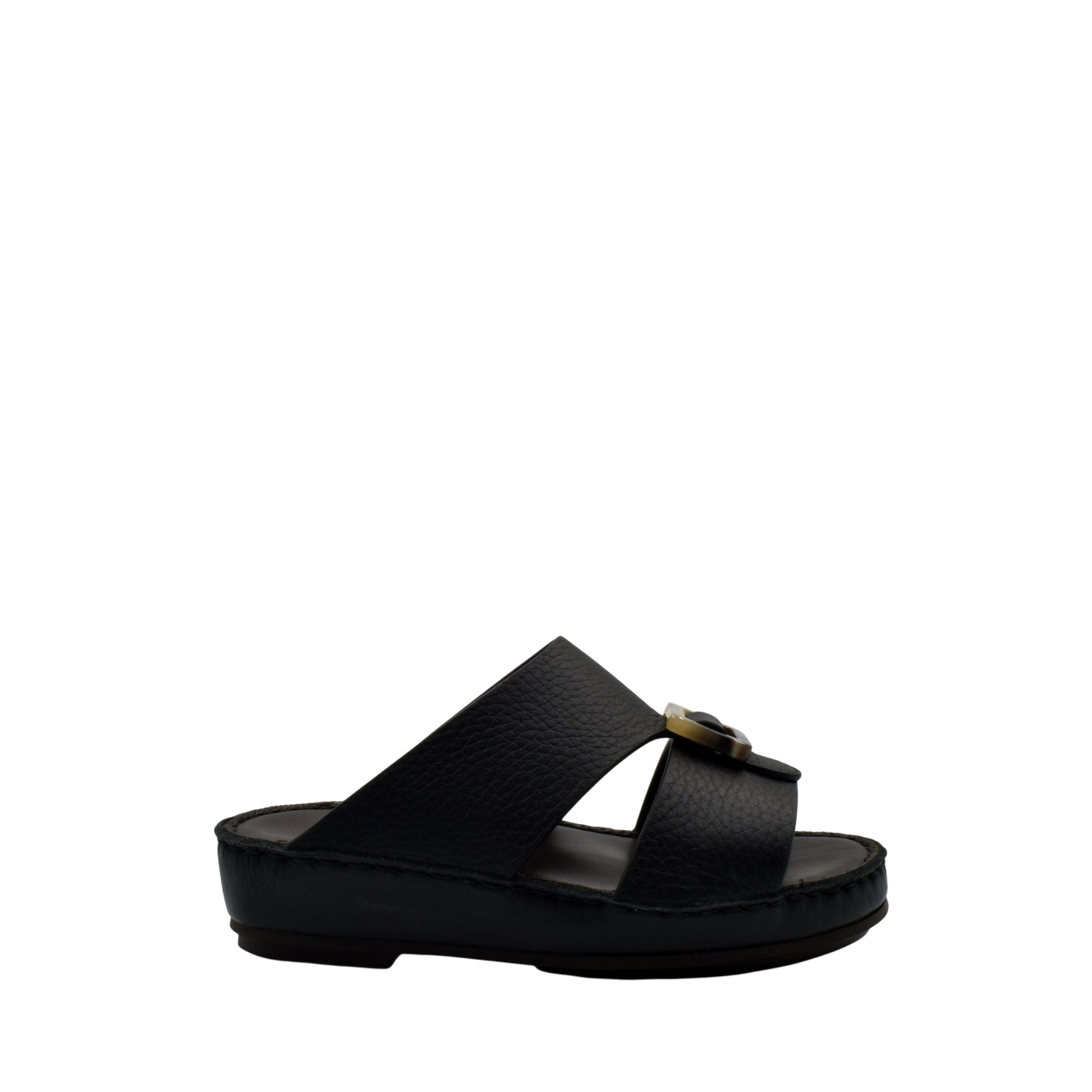 Black kids leather sandals with wide straps and cushioned sole from Private Collection