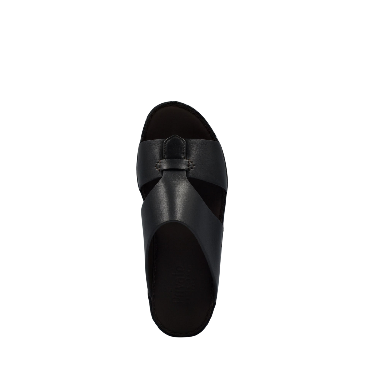 Black kids leather sandals with wide straps and cushioned footbed from Private Collection