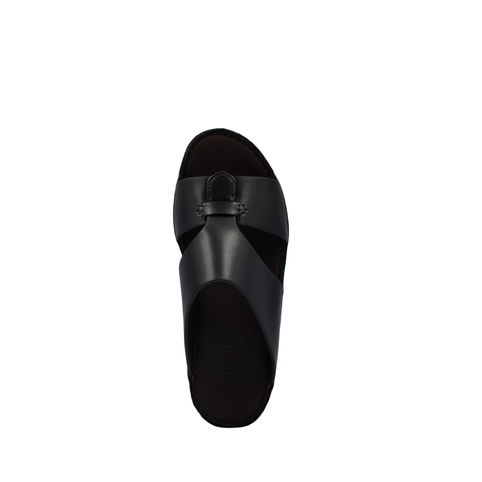 Black kids leather sandals with wide straps and cushioned footbed from Private Collection