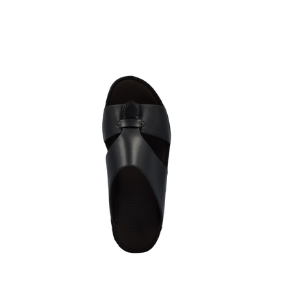 Black kids leather sandals with wide straps and cushioned footbed from Private Collection