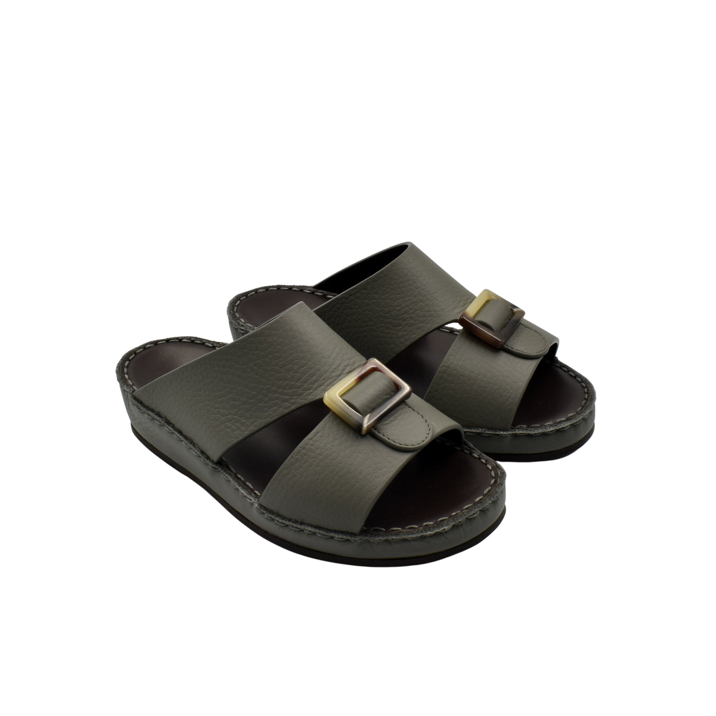 Brown kids leather sandals with double straps and buckle detail from private collection