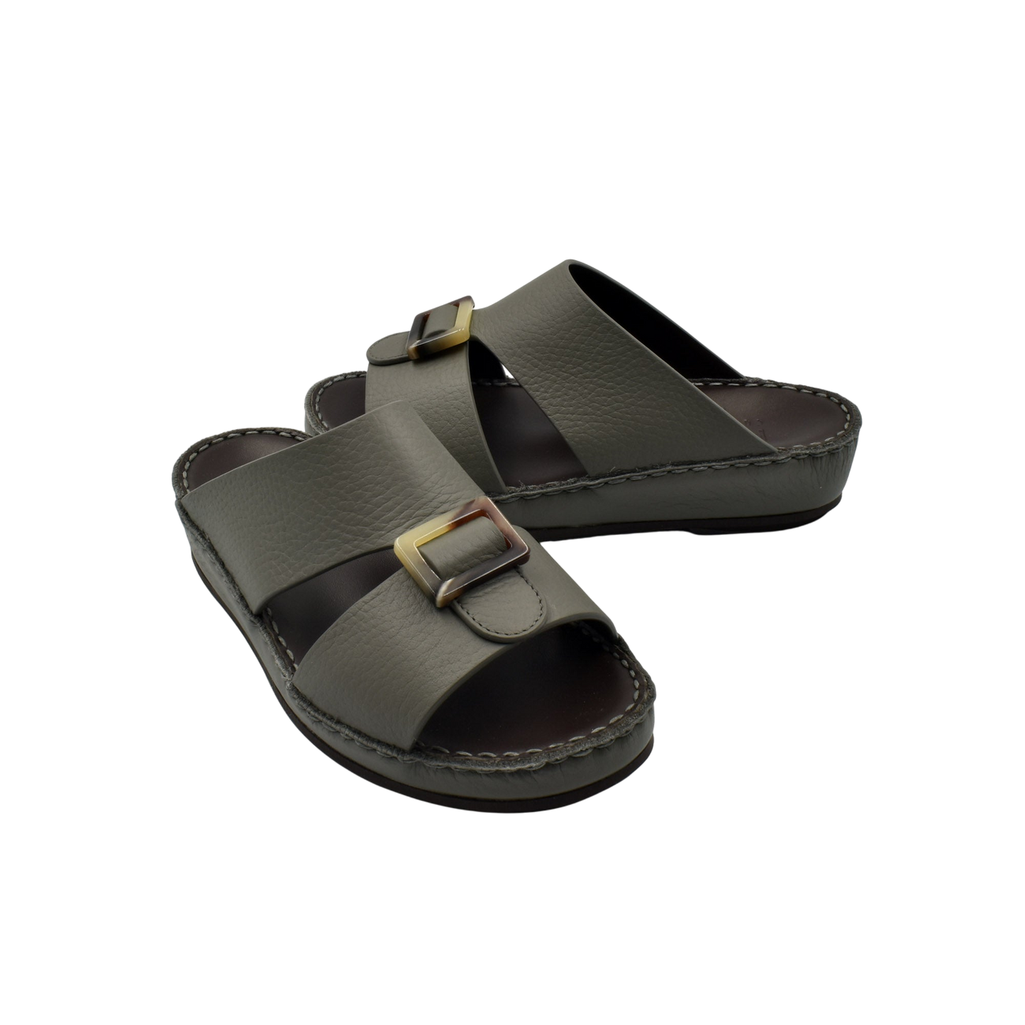 Olive green kids leather sandals with adjustable buckle straps and cushioned soles