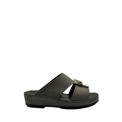 Brown kids leather sandals with open toe and adjustable buckle strap from Private Collection