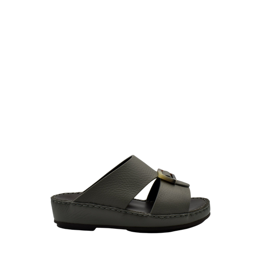 Brown kids leather sandals with open toe and adjustable buckle strap from Private Collection