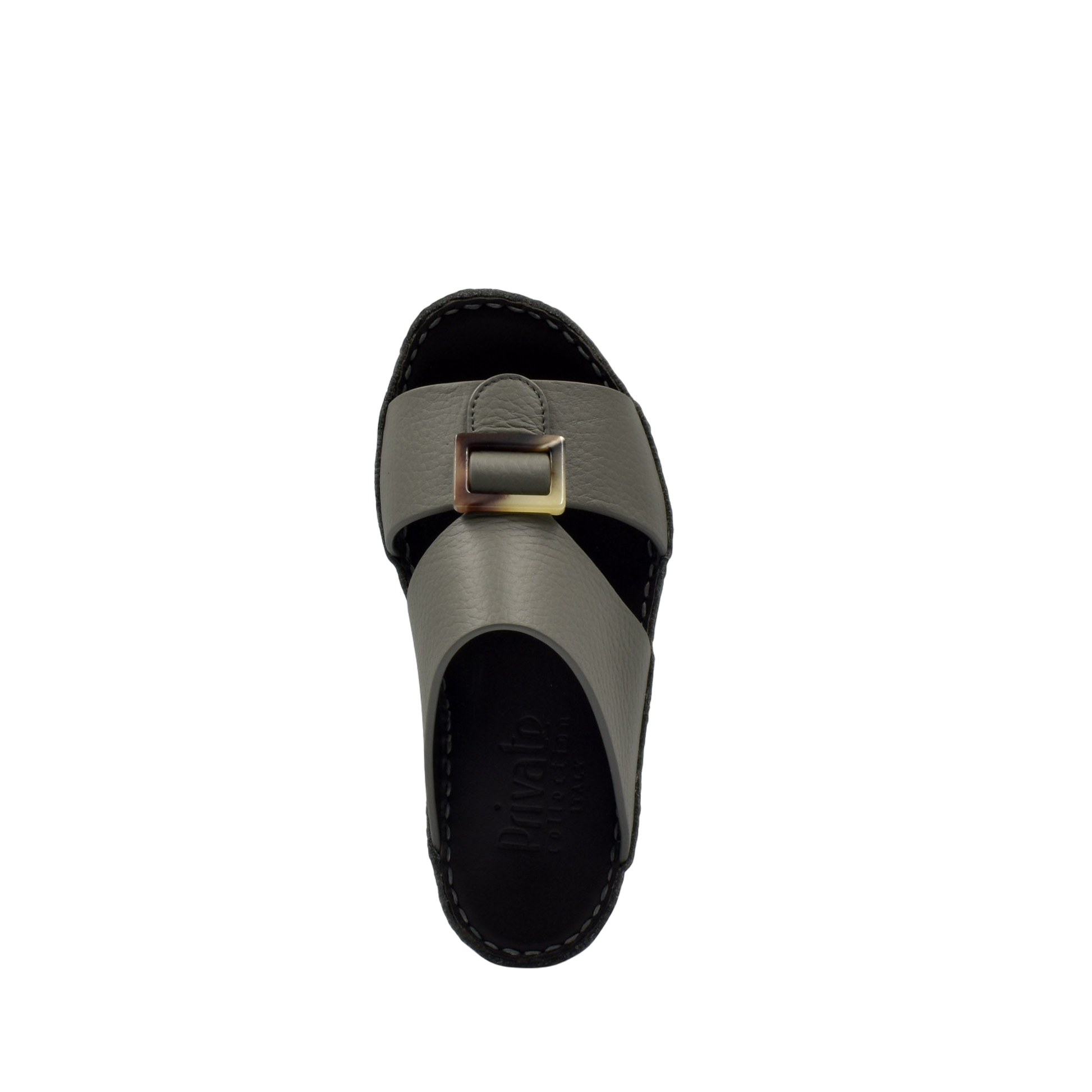 Gray adjustable buckle kids leather sandals from Private Collection with cushioned sole