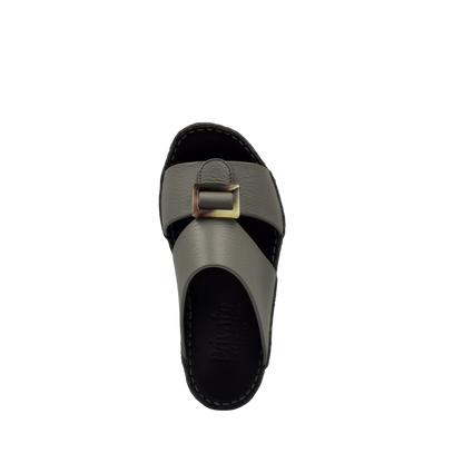 Gray adjustable buckle kids leather sandals from Private Collection with cushioned sole