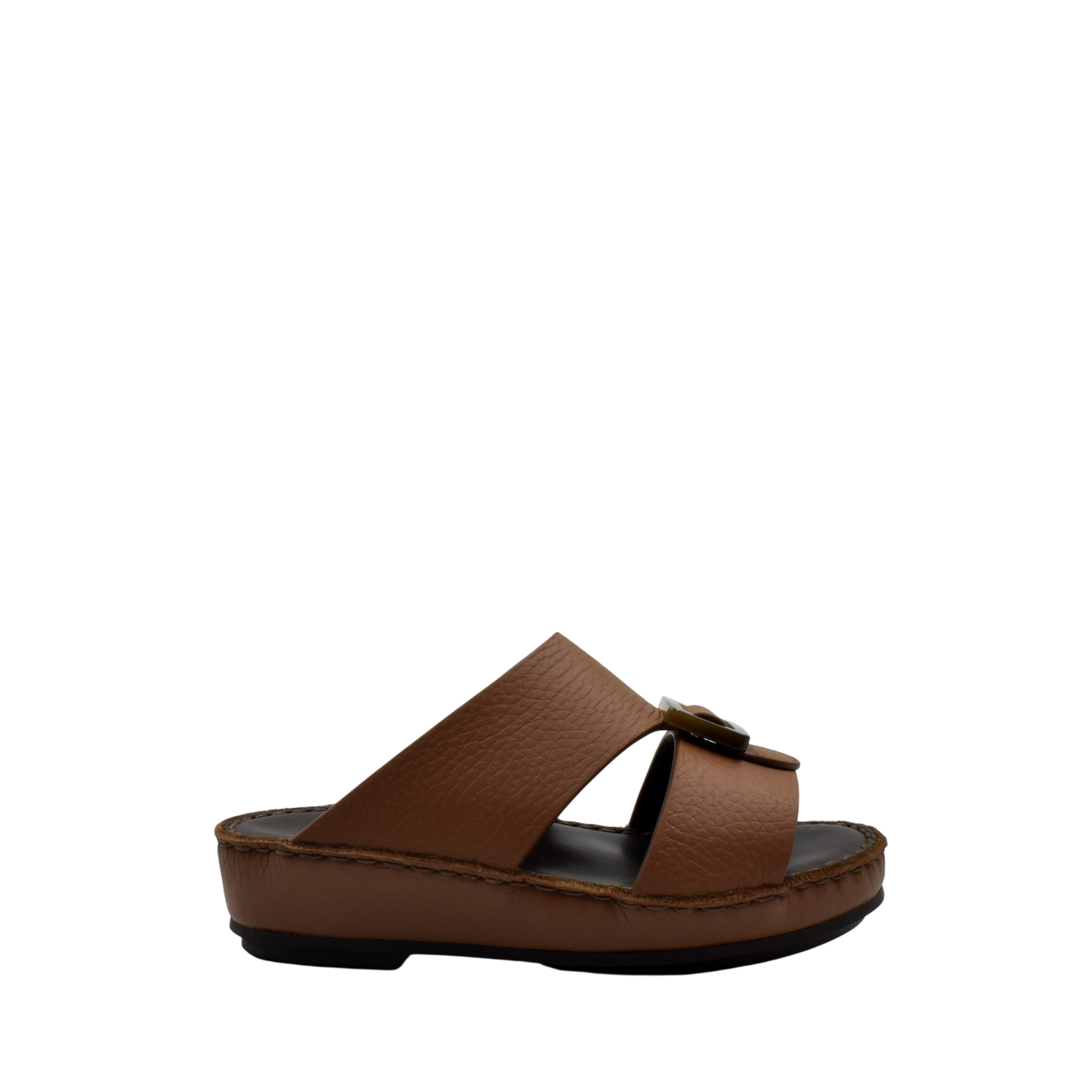 Brown kids leather sandals with thick sole and adjustable strap from Private collection