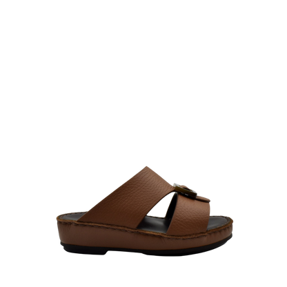 Brown kids leather sandals with thick sole and adjustable strap from Private collection