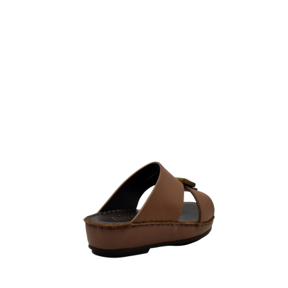 Brown kids leather sandals with open toe and adjustable straps from private collection
