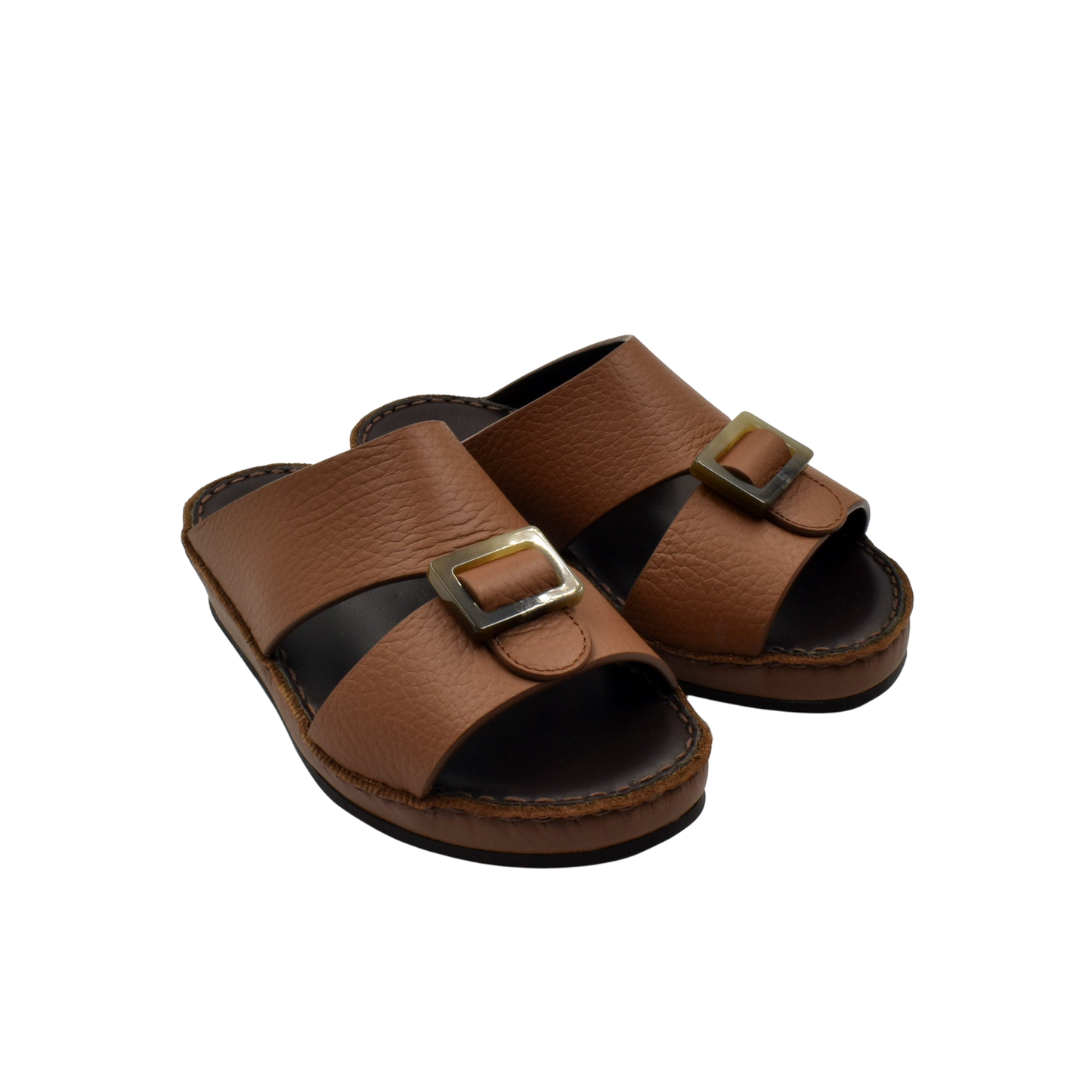 Brown kids leather sandals with buckle straps and cushioned soles for comfortable wear