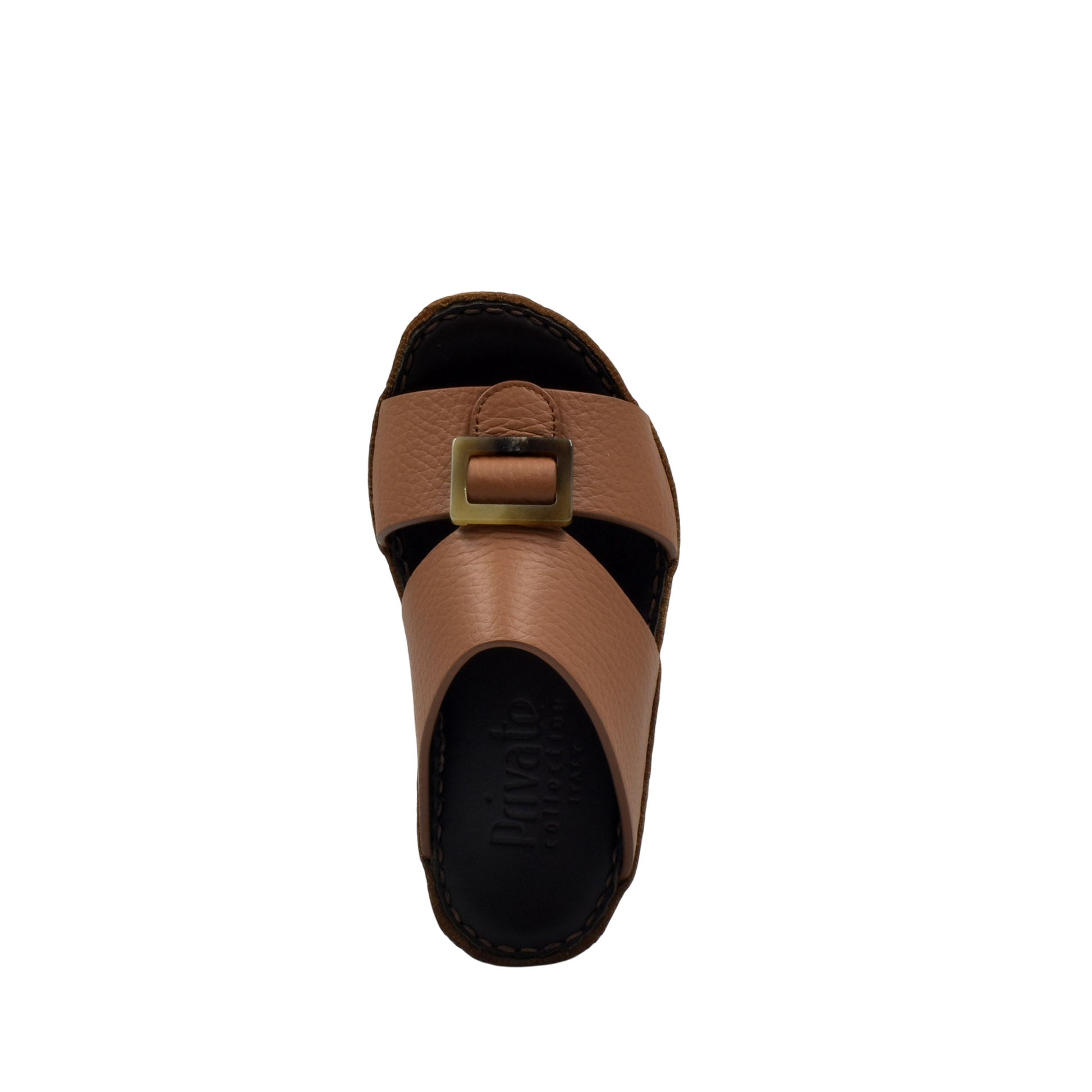 Brown kids leather sandals with buckle strap and cushioned black sole from Private collection