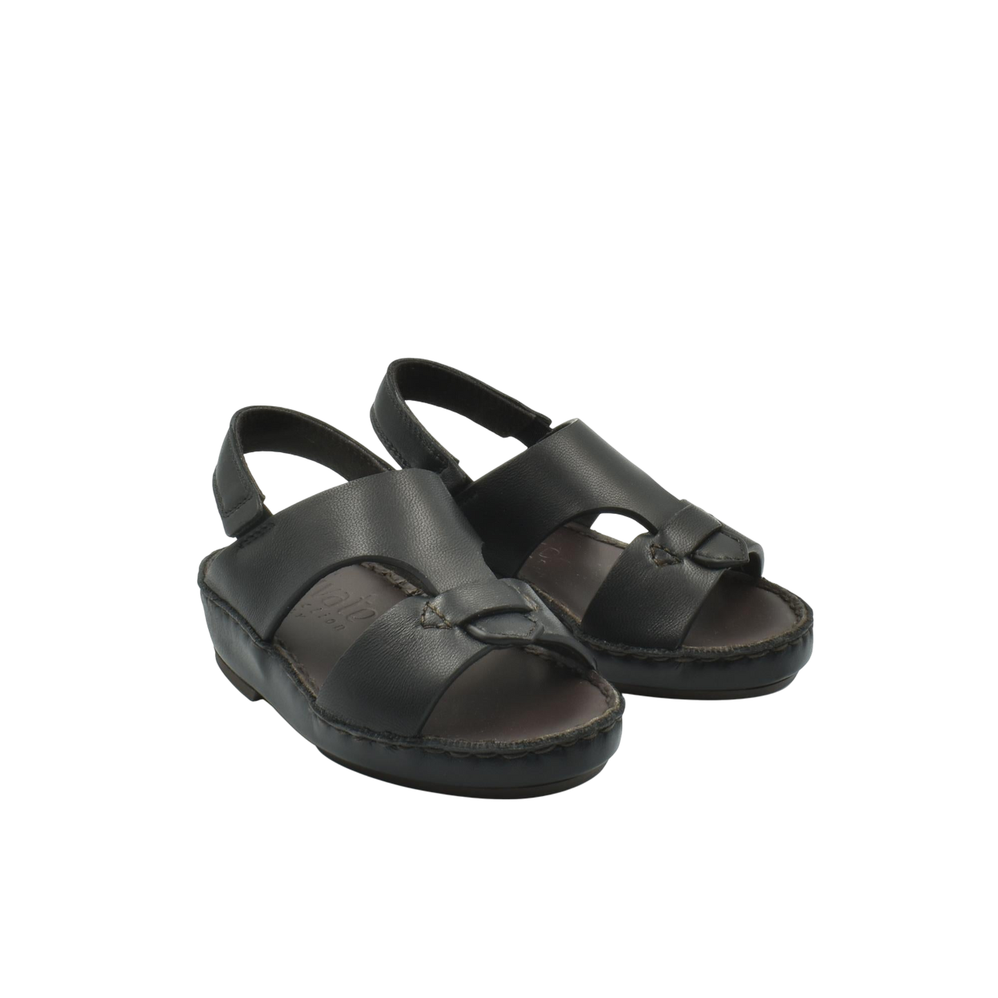 Black kids nappa leather sandals with open toe and adjustable back strap for comfort