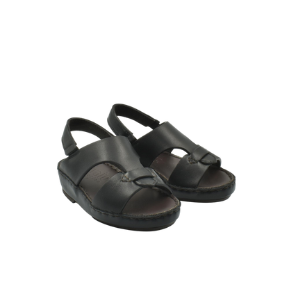 Black kids nappa leather sandals with open toe and adjustable back strap for comfort