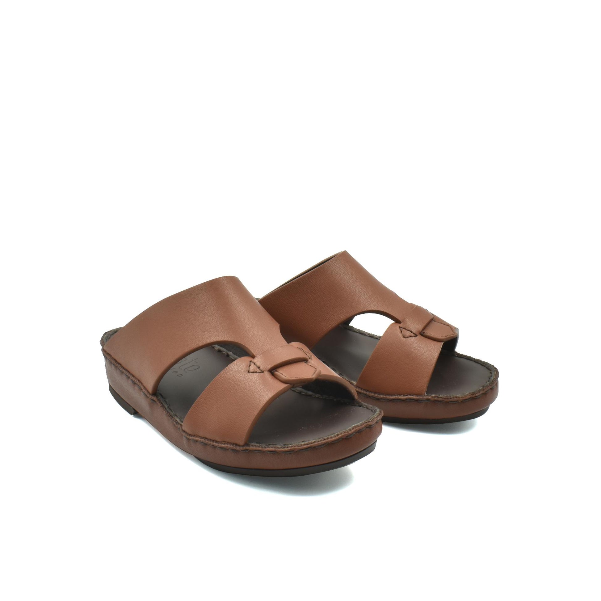 Brown kids nappa leather sandals with open toe and cushioned sole for comfortable wear