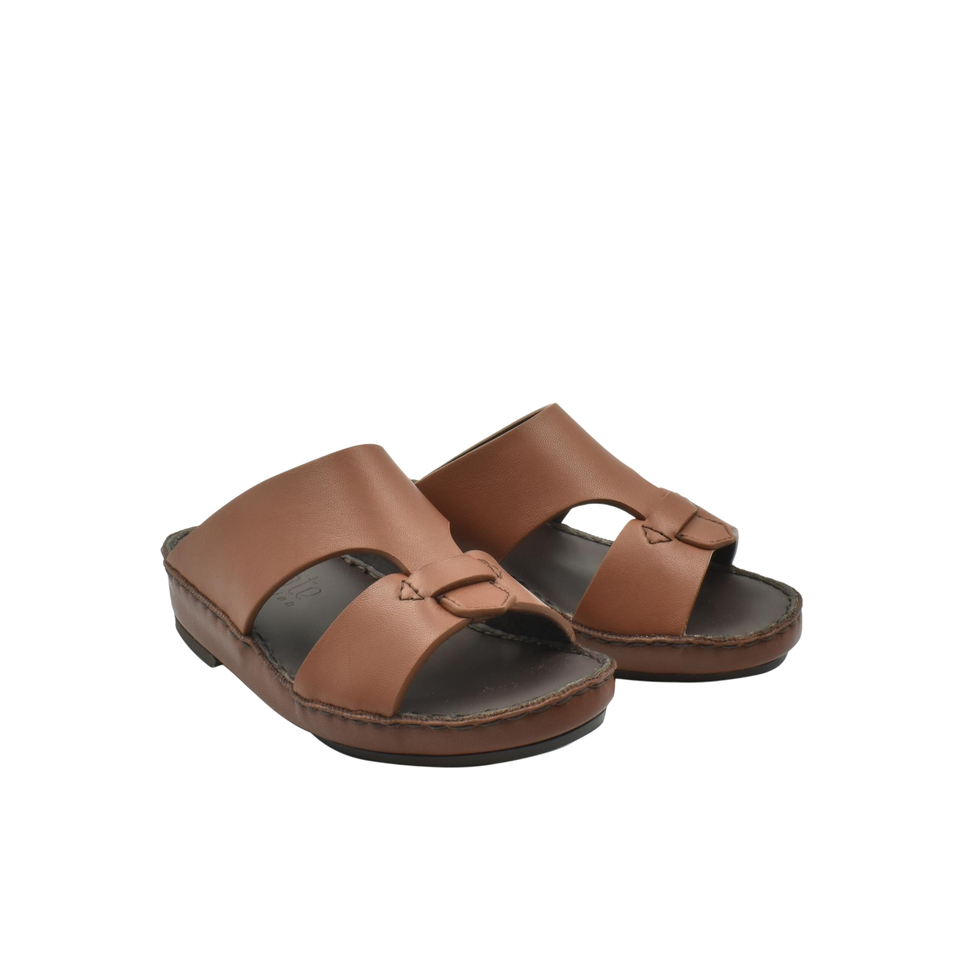 Brown kids nappa leather sandals with open toe and cushioned sole for comfortable wear