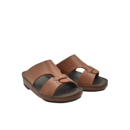 Brown kids nappa leather sandals with open toe and cushioned sole for comfortable wear