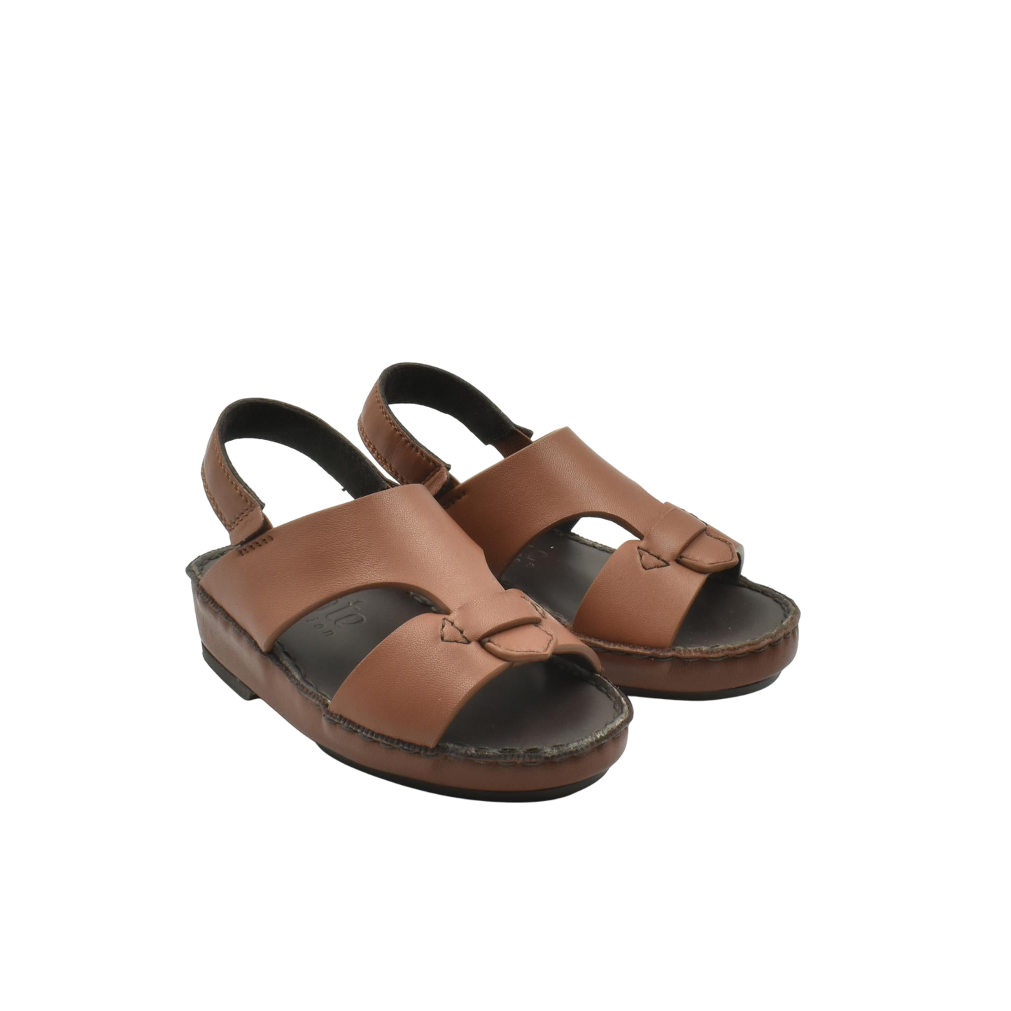 Brown kids nappa leather sandals with adjustable straps and cushioned sole for comfort