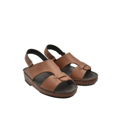 Brown kids nappa leather sandals with adjustable straps and cushioned sole for comfort