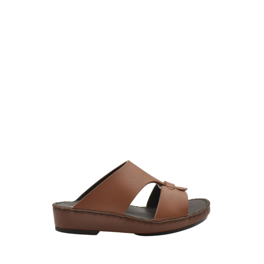 Brown kids nappa leather sandals with open toe and cushioned sole from Private collection