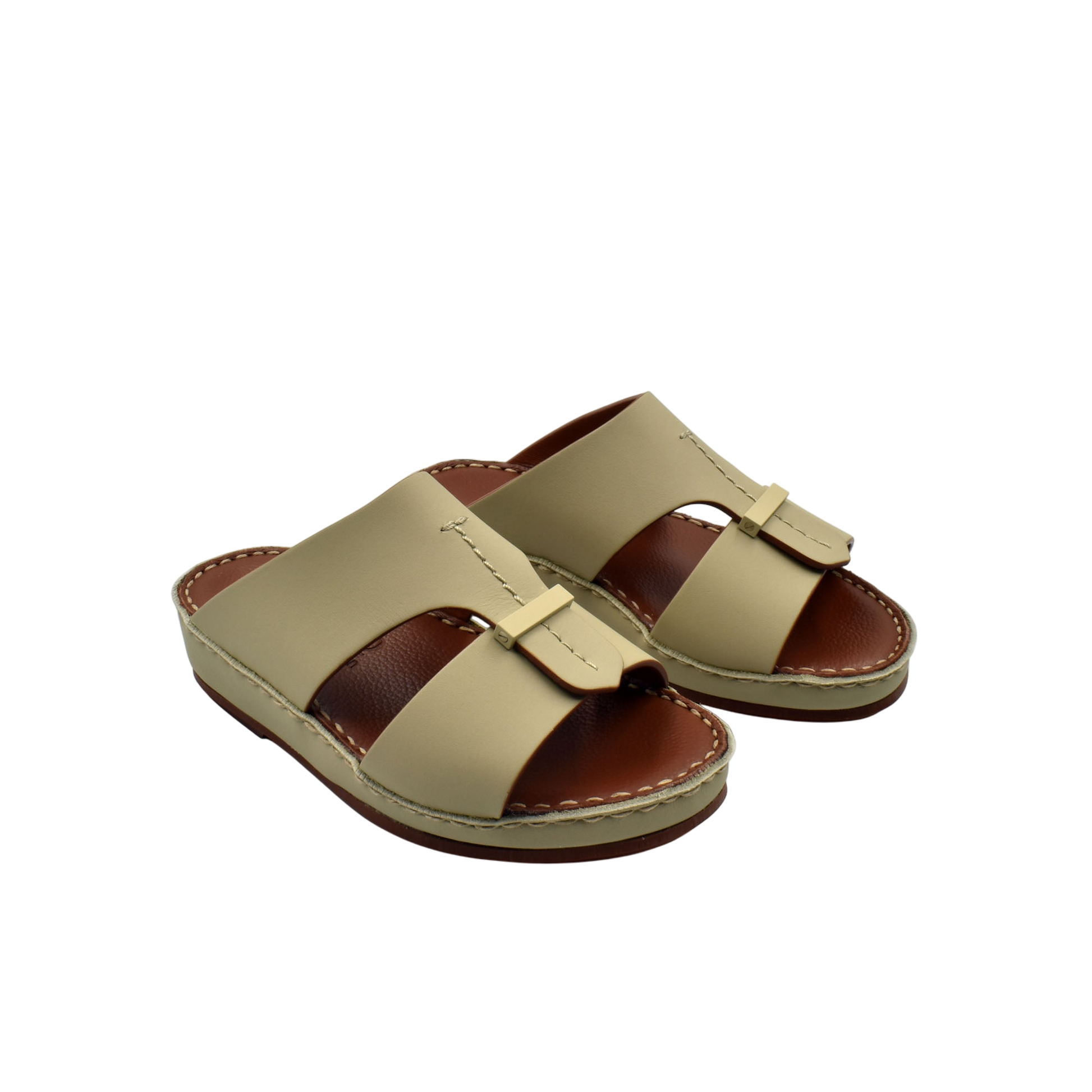 Beige kids rubber calf sandals with open toe and stitched sole in a private collection